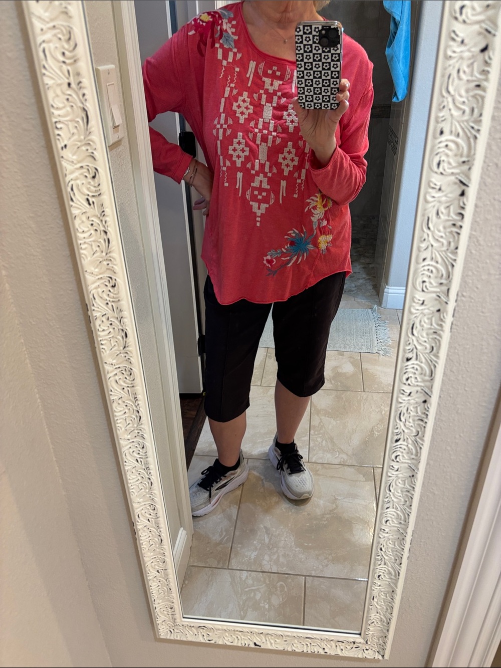 Johnny Was Embroidered Floral Long-Sleeve Top - Coral - Picture 4 of 5